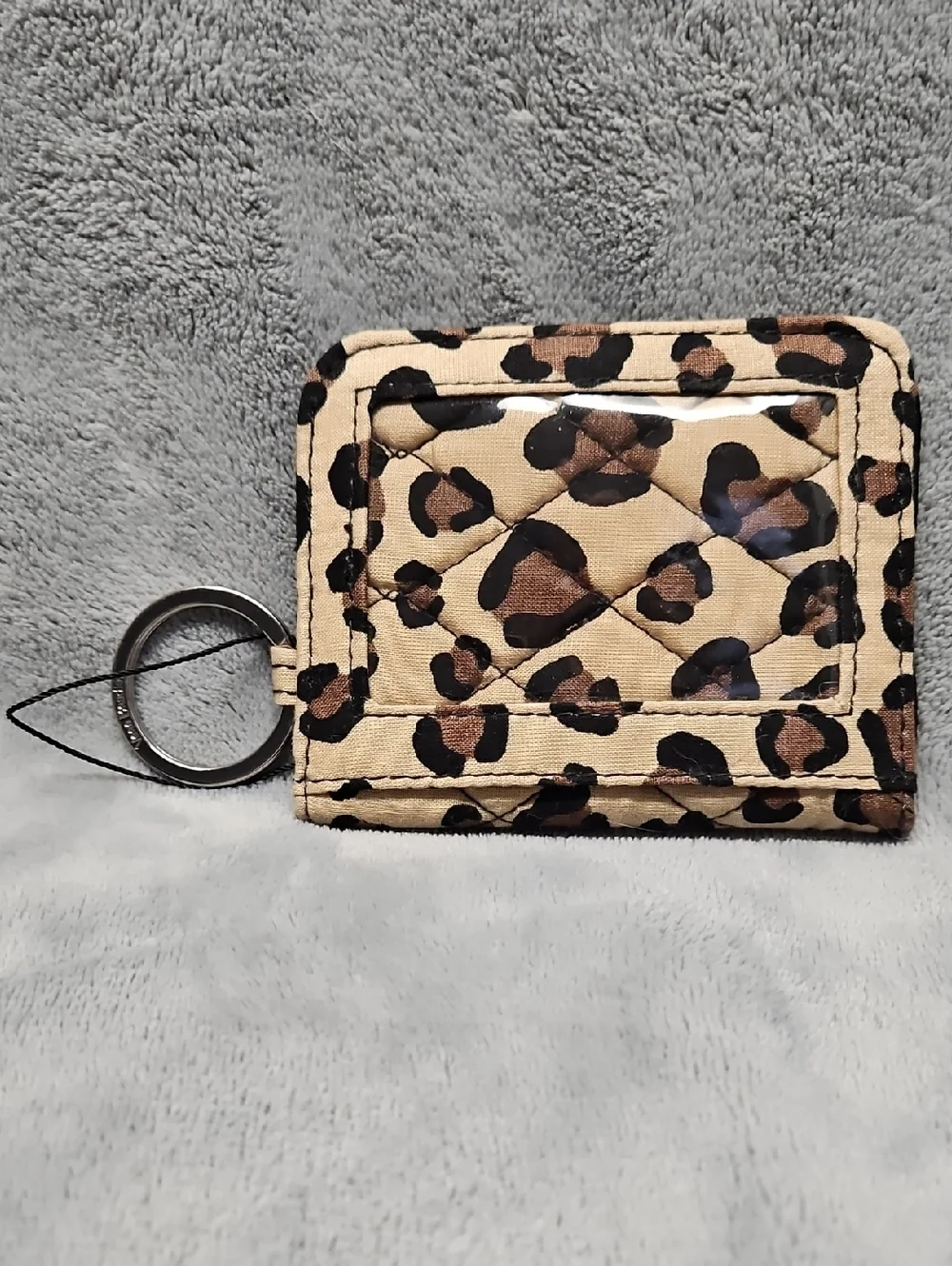 Vera Bradley Leopard Quilted Cardholder with Keyring - Beige/Brown/Black - Picture 1 of 3